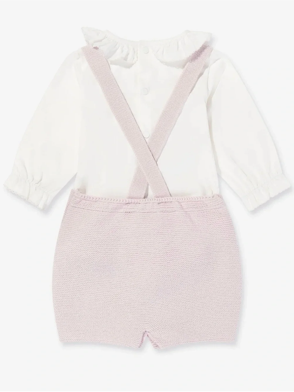 Pink Knit Overall with White Ruffle Bodysuit